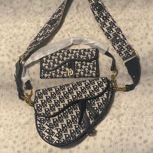 Black and Cream Saddle Bag with matching Wallet NWOT